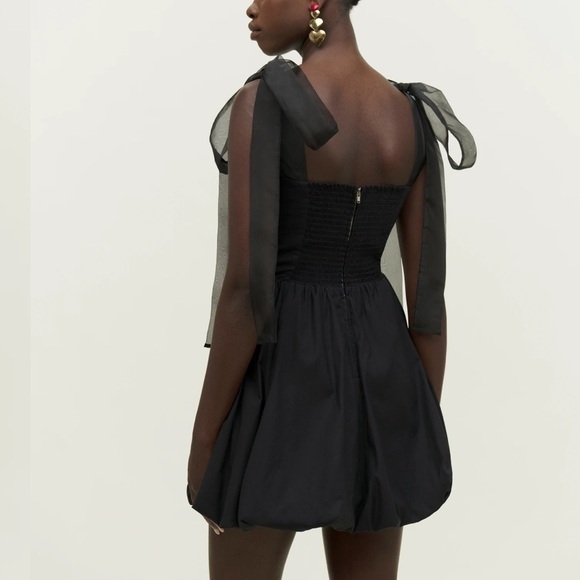 Reformation Enza Black Bow Shoulder Tie Dress Size 10 - Picture 2 of 6